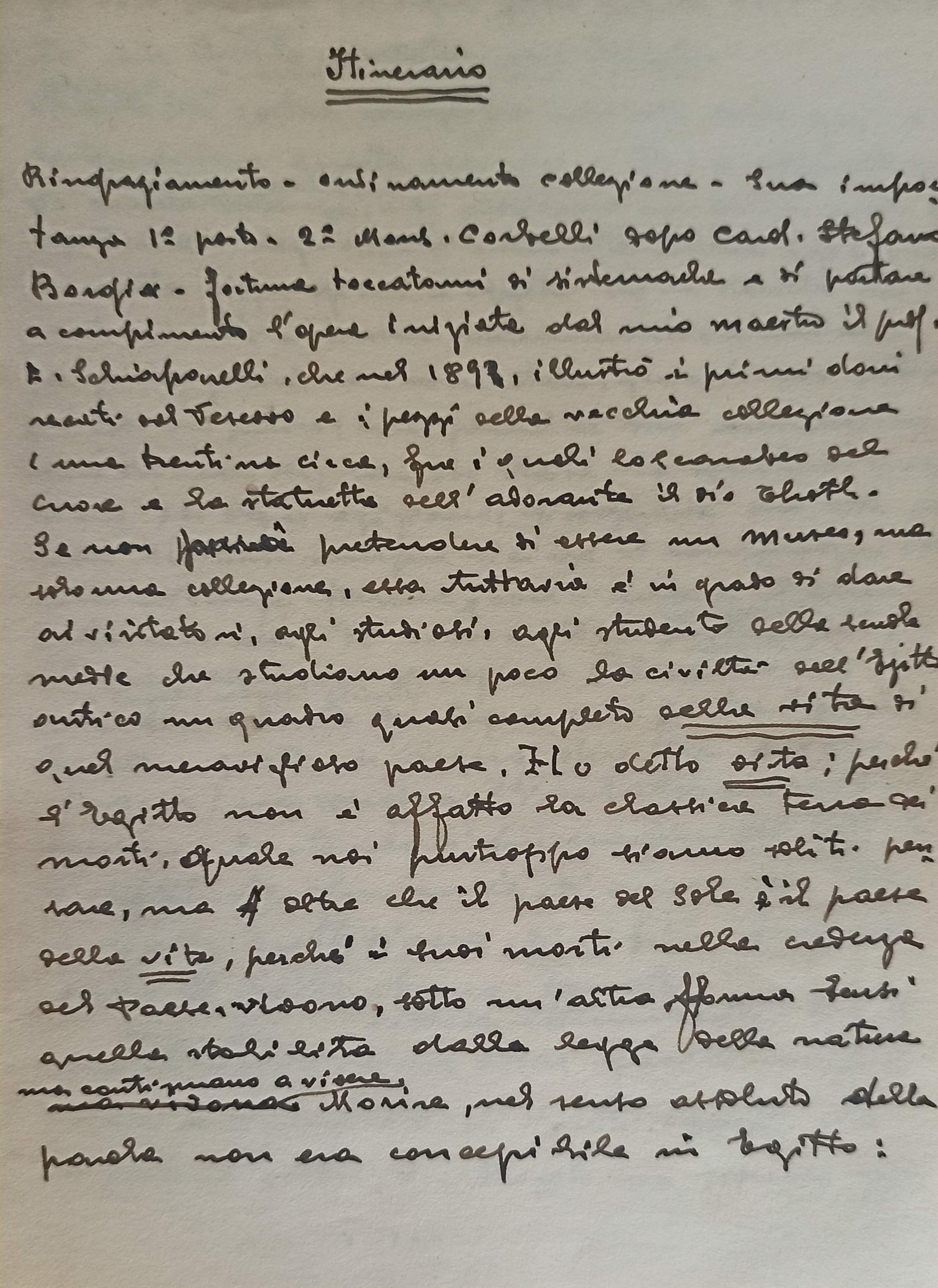 Prima pagina della minuta del discorso tenuto all'Accademia di Cortona il 26 novembre 1950. (ASTo, Archivio Giuseppe Botti, mazzo 8, fasc. 19)