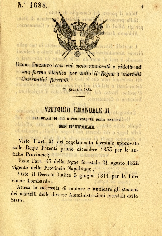 Regio Decreto 21 gennaio 1864 n. 1688 ASRC, Prefettura, Inv 8, b. 62 fasc. 1892