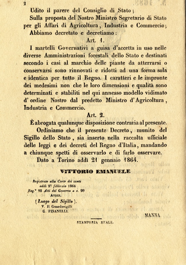 Regio Decreto 21 gennaio 1864 n. 1688 ASRC, Prefettura, Inv 8, b. 62 fasc. 1892