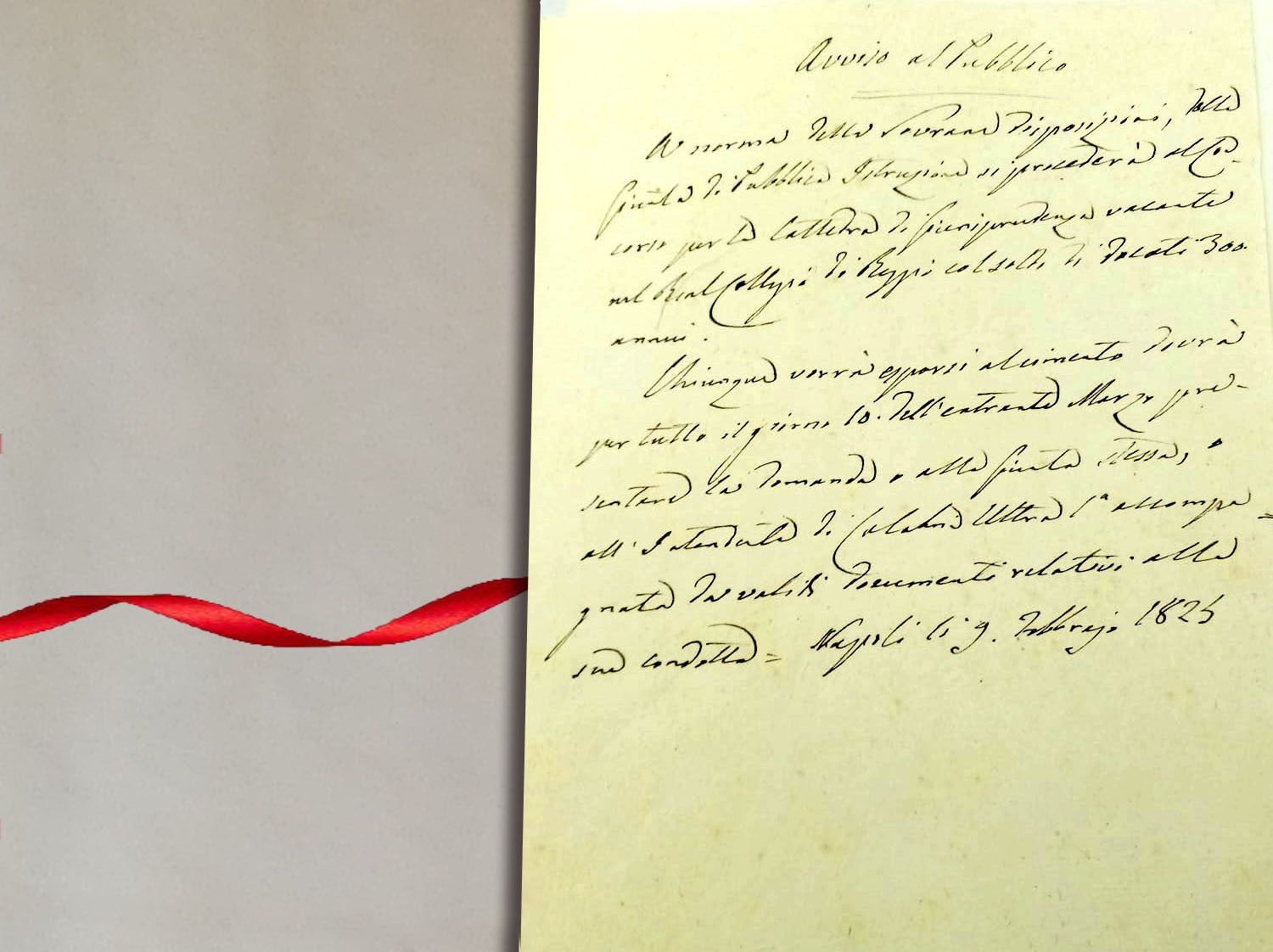 9 febbraio 1825 Manifesto sul concorso per la cattedra di Giurisprudenza nel Real Collegio di Reggio