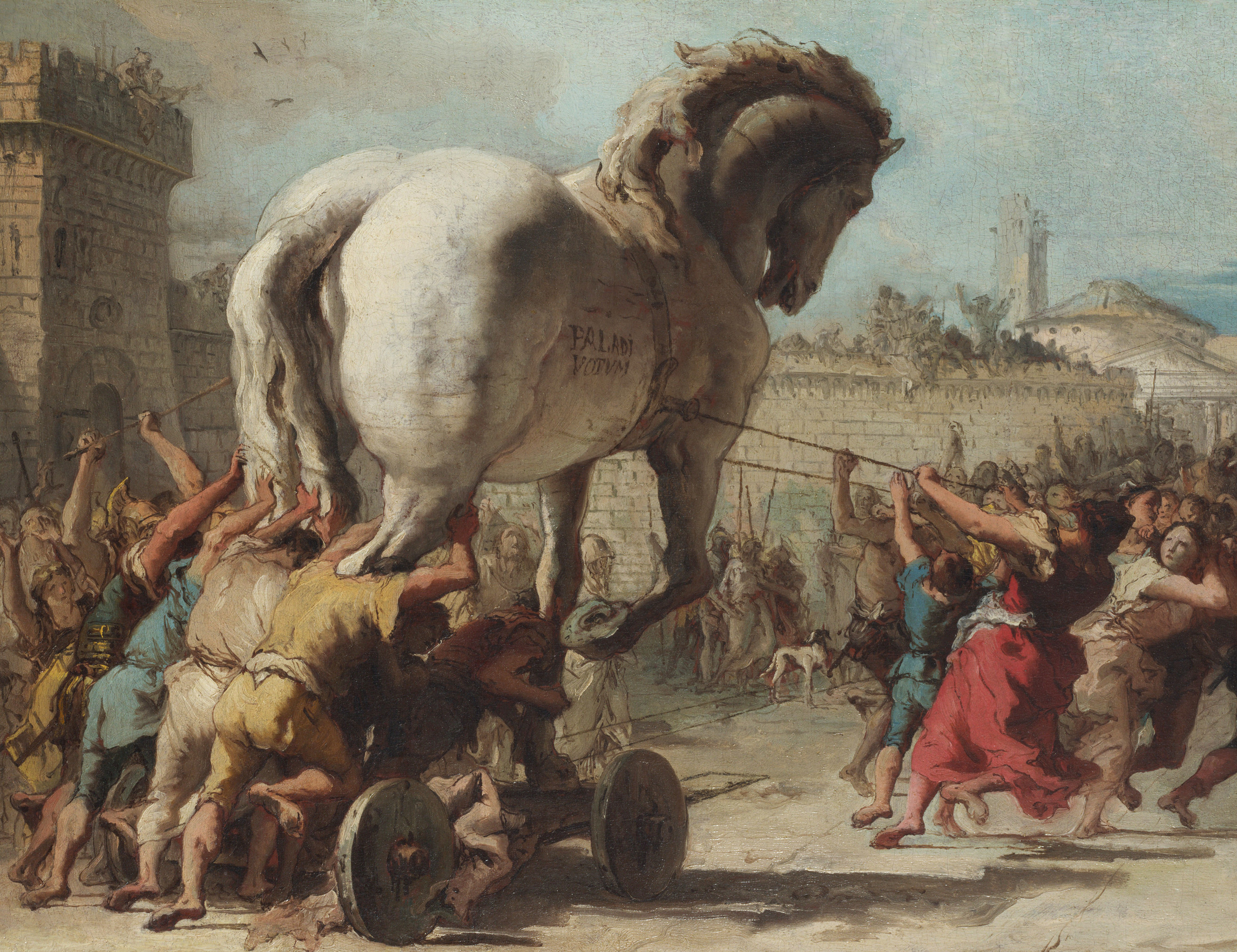 Cavallo di Troia viene introdotto nella città, Gian Domenico Tiepolo, sec. XVIII, Nationa Gallery, Londra