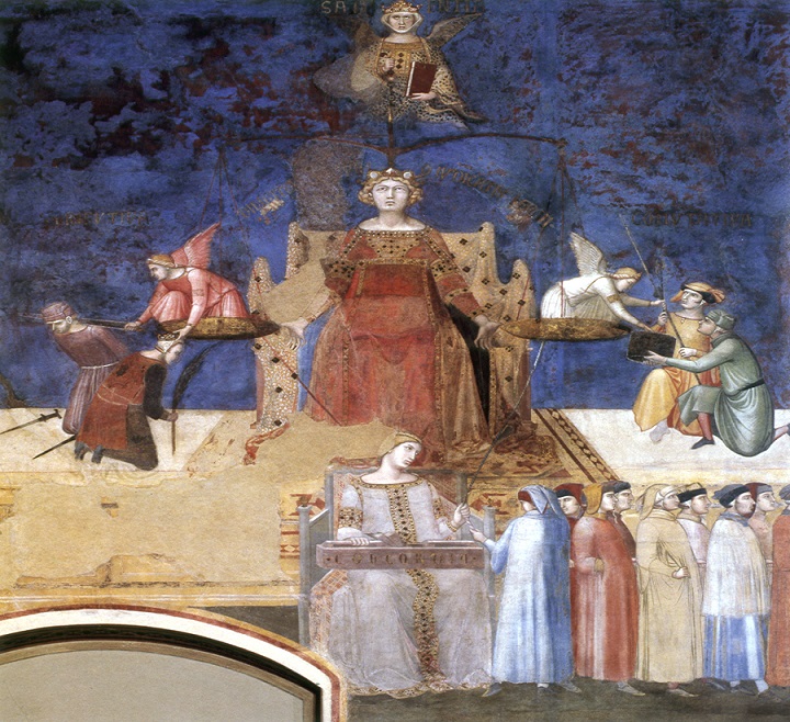 Immagine della giustizia nella Allegoria del buon governo, Sala della pace, Palazzo pubblico, Siena, 1338-39