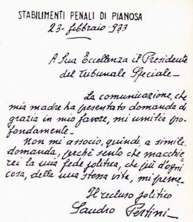 Lettere di Sandro Pertini al Presidente del Tribunale Speciale