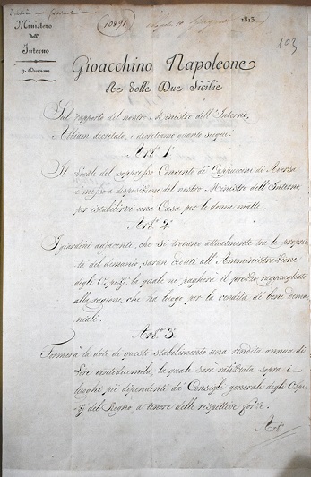 Decreto istitutivo de Le reali Case dei matti di Aversa