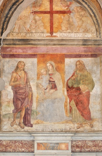 Francesco Cicino (attr.), Madonna col Bambino e i santi Giovanni Battista e Giovanni Evangelista. Napoli, Cappella Pontano