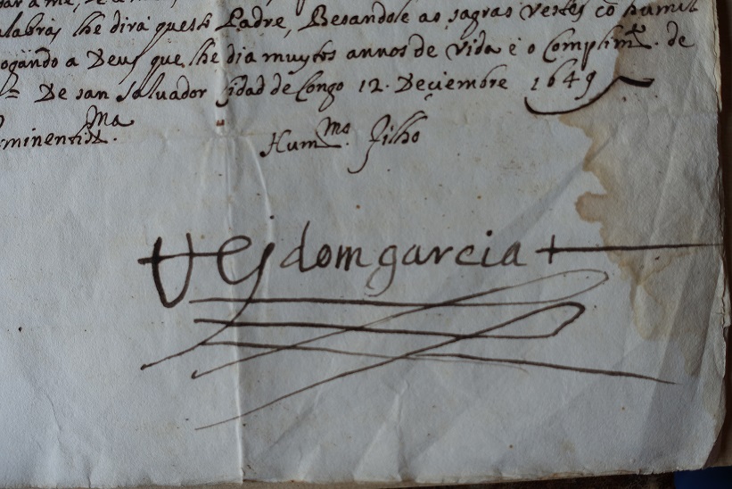 ASMo, Cancelleria, Carteggio Principi Esteri b. 1558, lettera del 12 dicembre 1649 indirizzata dal re del Congo Dom Garcia al cardinale Rinaldo d'Este, particolare della firma autografa