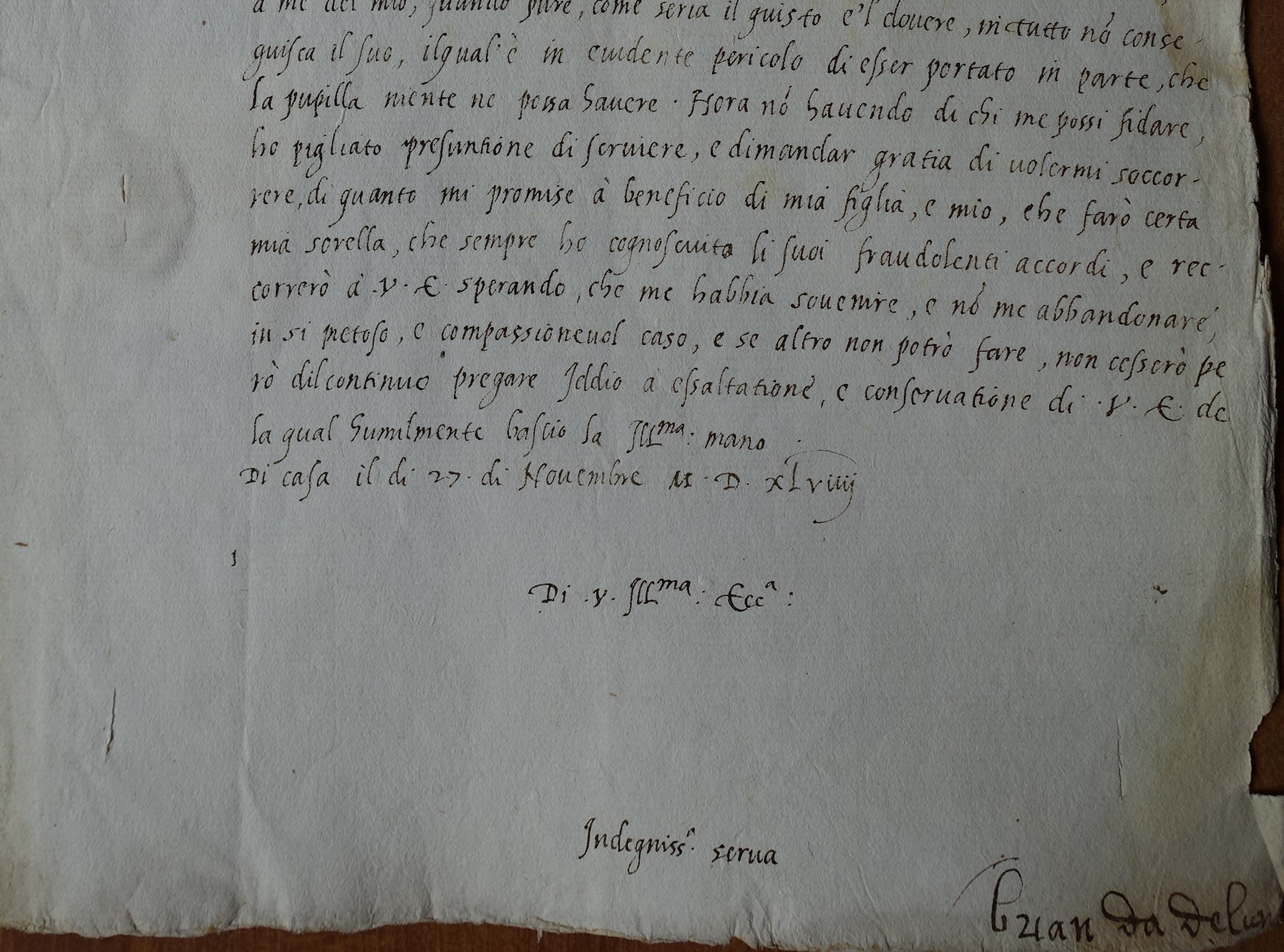 ASMo, ASE, Carteggio di Particolari, b. 747, particolare di una lettera di Brianda de Luna del 1547