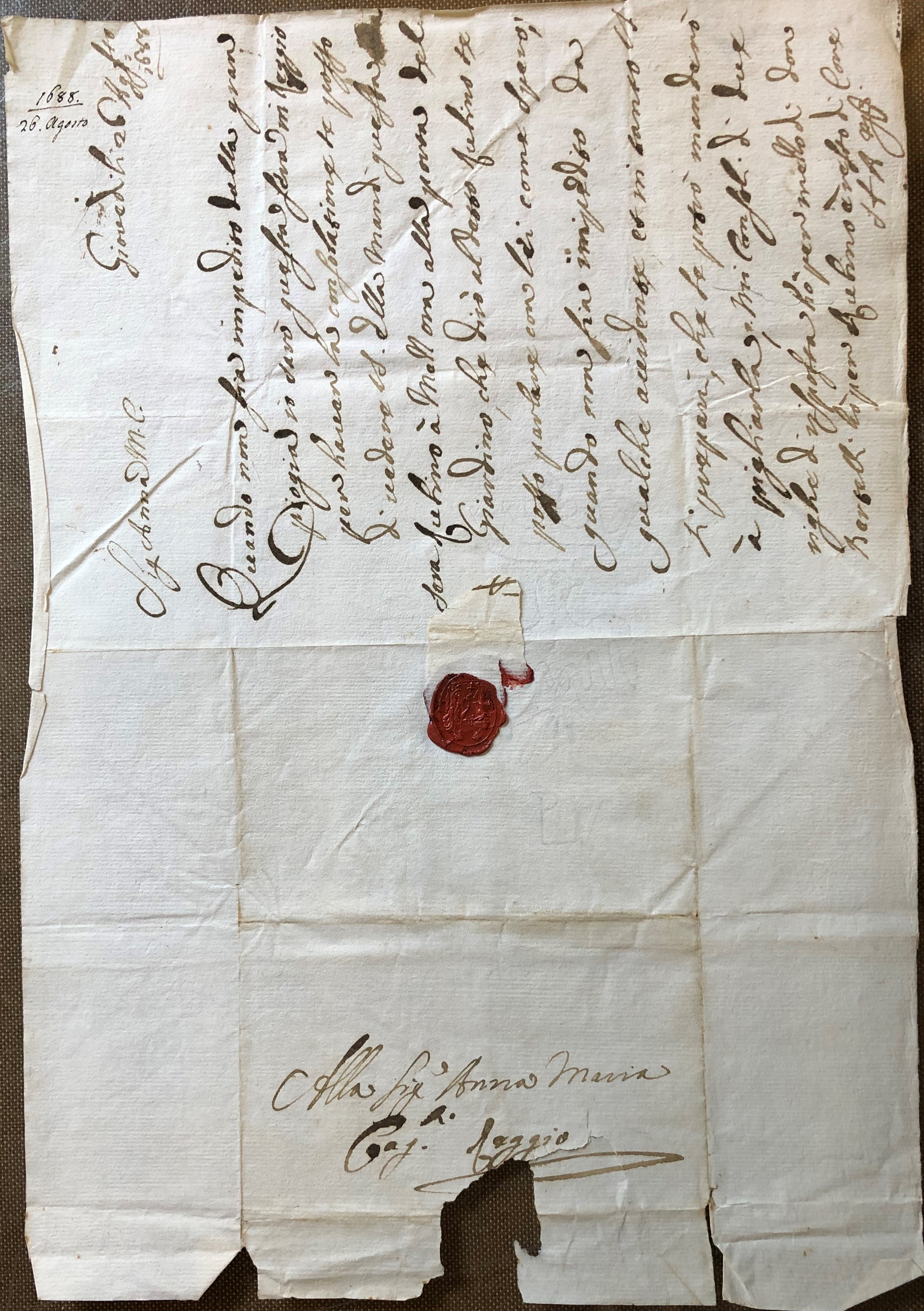 Lettera di Luigi d'Este ad Anna Maria Cagnolati