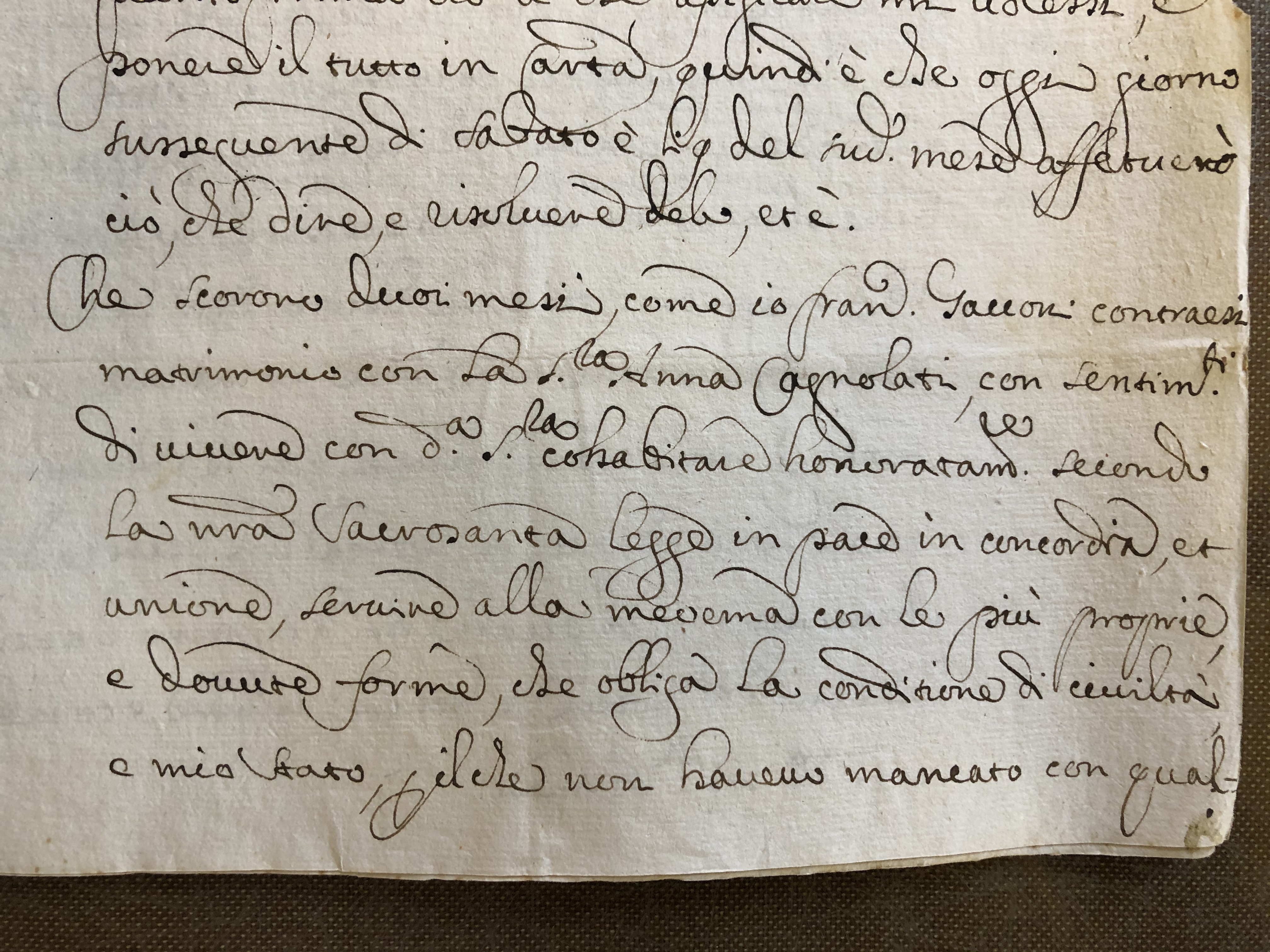 Particolare della lettera di Francesco Tacconi al Principe Luigi d'Este