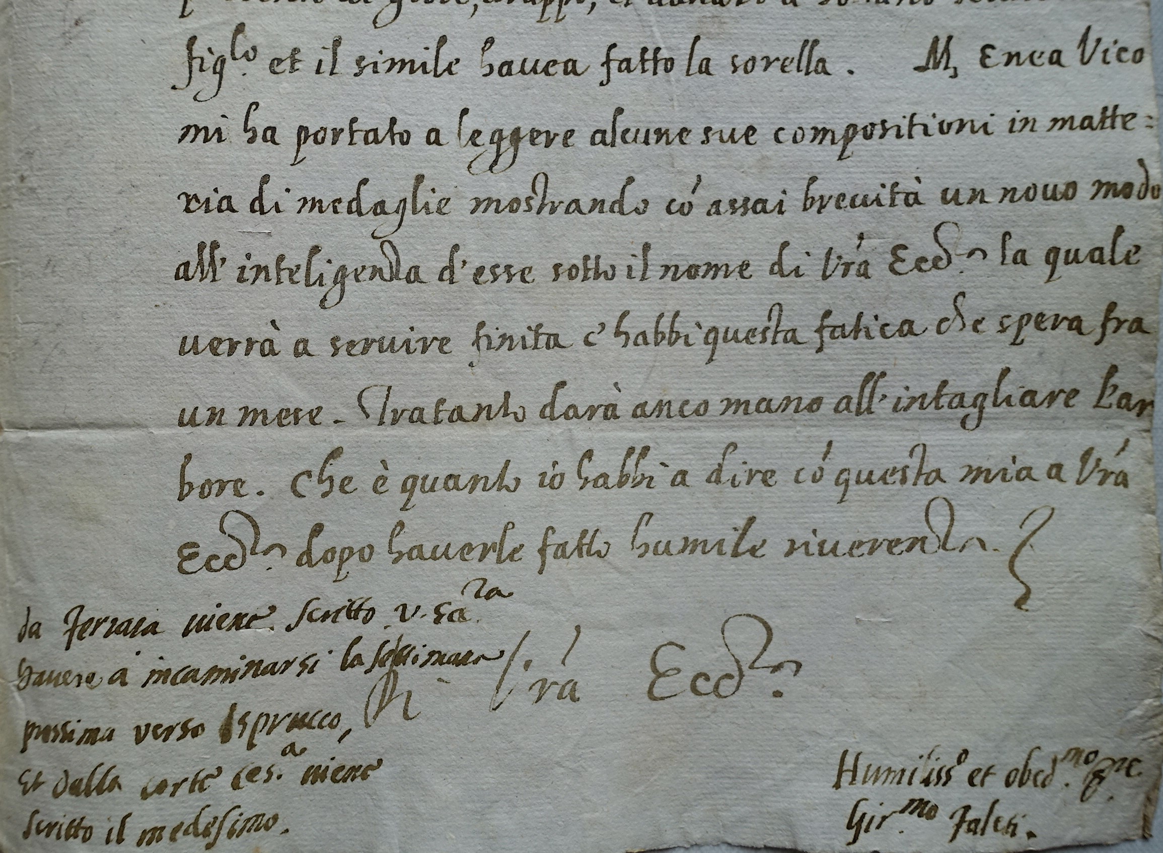 Dispacci di Girolamo Falletti al duca Alfonso II, particolare della lettera del 24 febbraio 1563 ASMo, A.S.E., Cancelleria, Carteggio ambasciatori - Venezia, b. 47