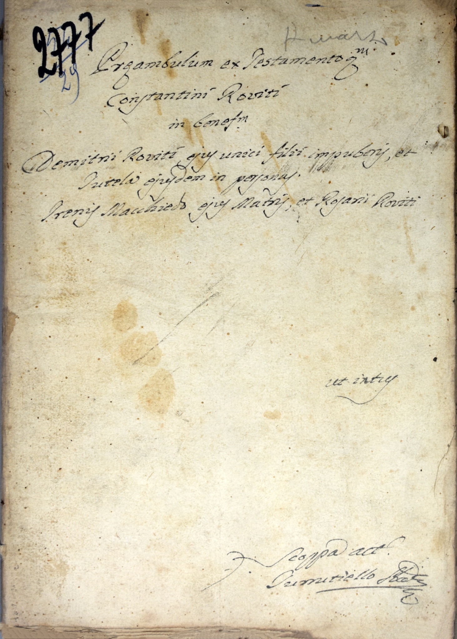 Successione ereditaria di Costantino Rovito, caffettiere, 1786