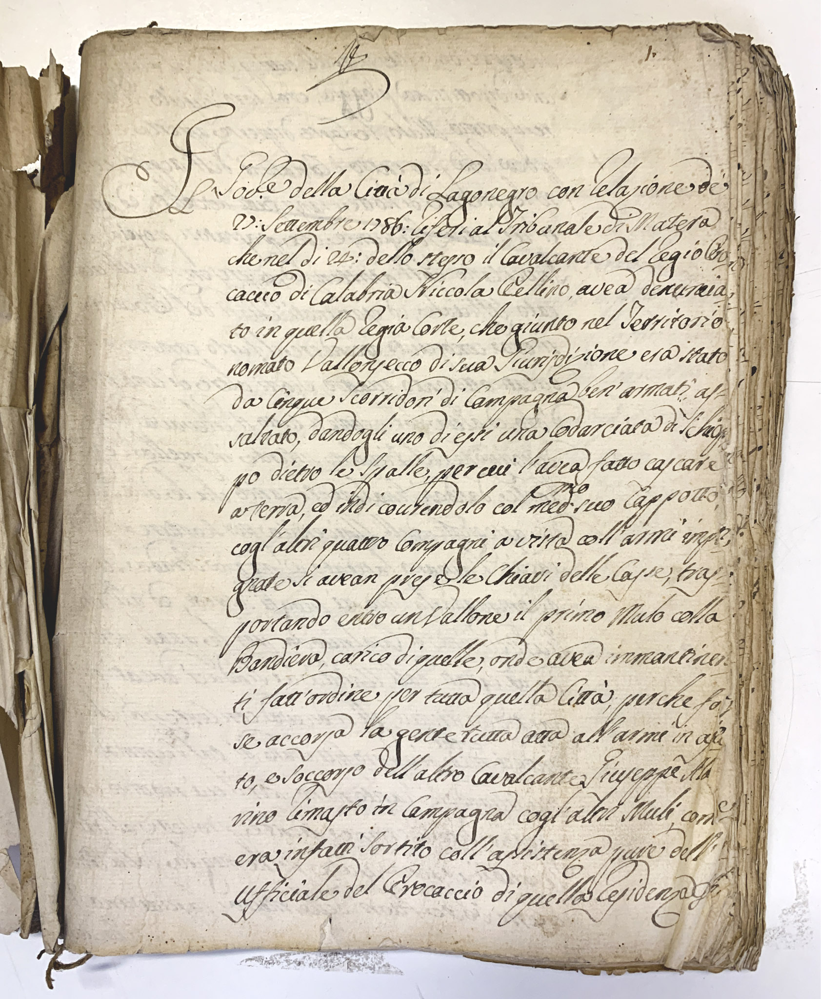 Relazione del governatore della città di Lagonegro al tribunale della città di Matera  del 27 settembre 1786