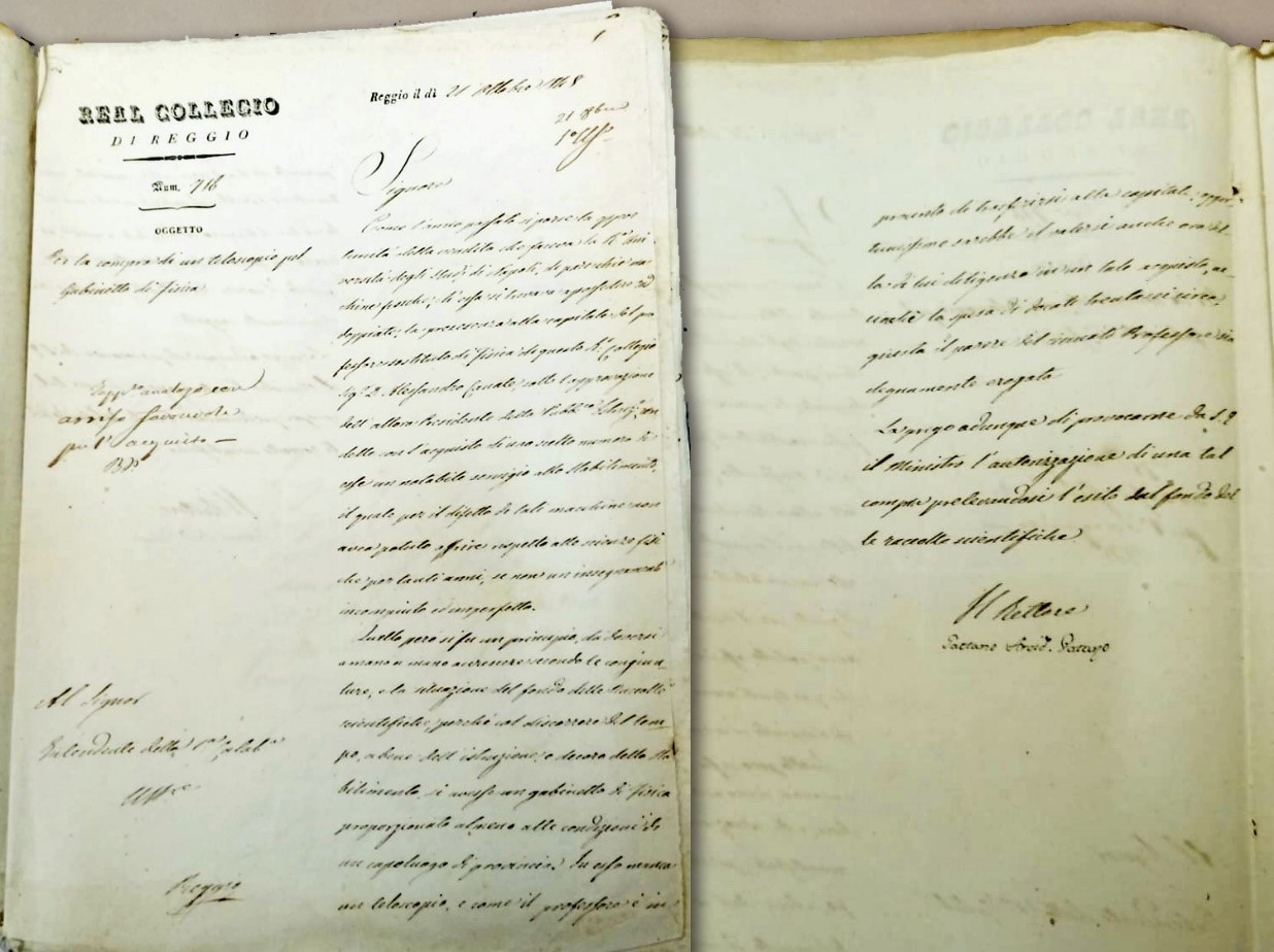21 ottobre 1848 La lettera dell’arcidiacono Gaetano Paturzo Rettore del Real Collegio.  Proposta per l’acquisto di un telescopio presso l’Università di Napoli