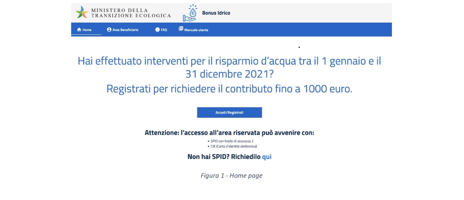 Richiesta bonus idrico immagine presente sul sito "Ministero della Transizione Ecologica"