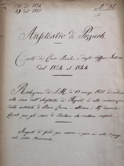 Risoluzione per l’acquisto di fondi per lo scavo dell’Anfiteatro di Pozzuoli, 13 marzo 1837