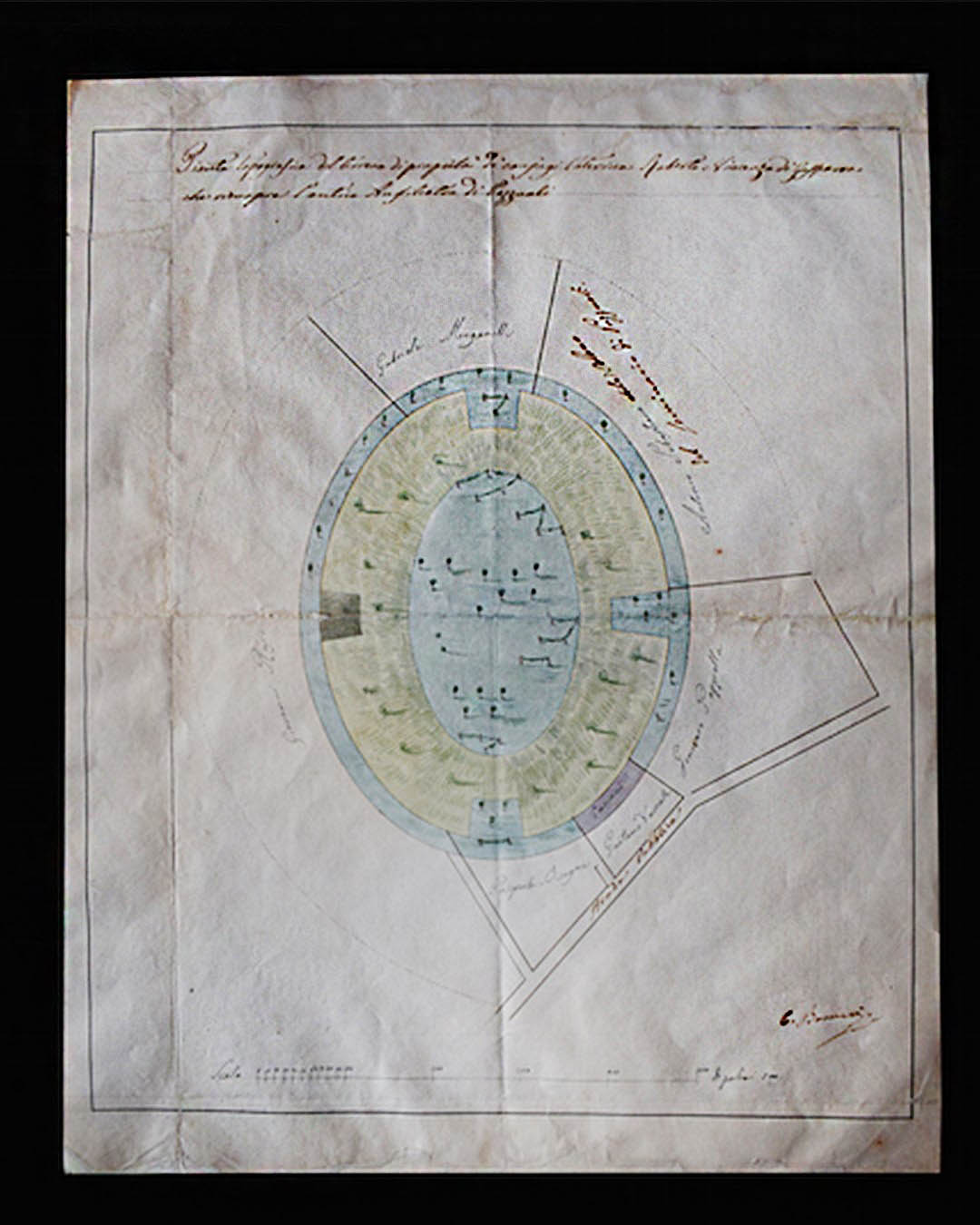 Antonio Bonucci, Pianta che illustra le principali proprietà dell’arena dell’anfiteatro di Pozzuoli