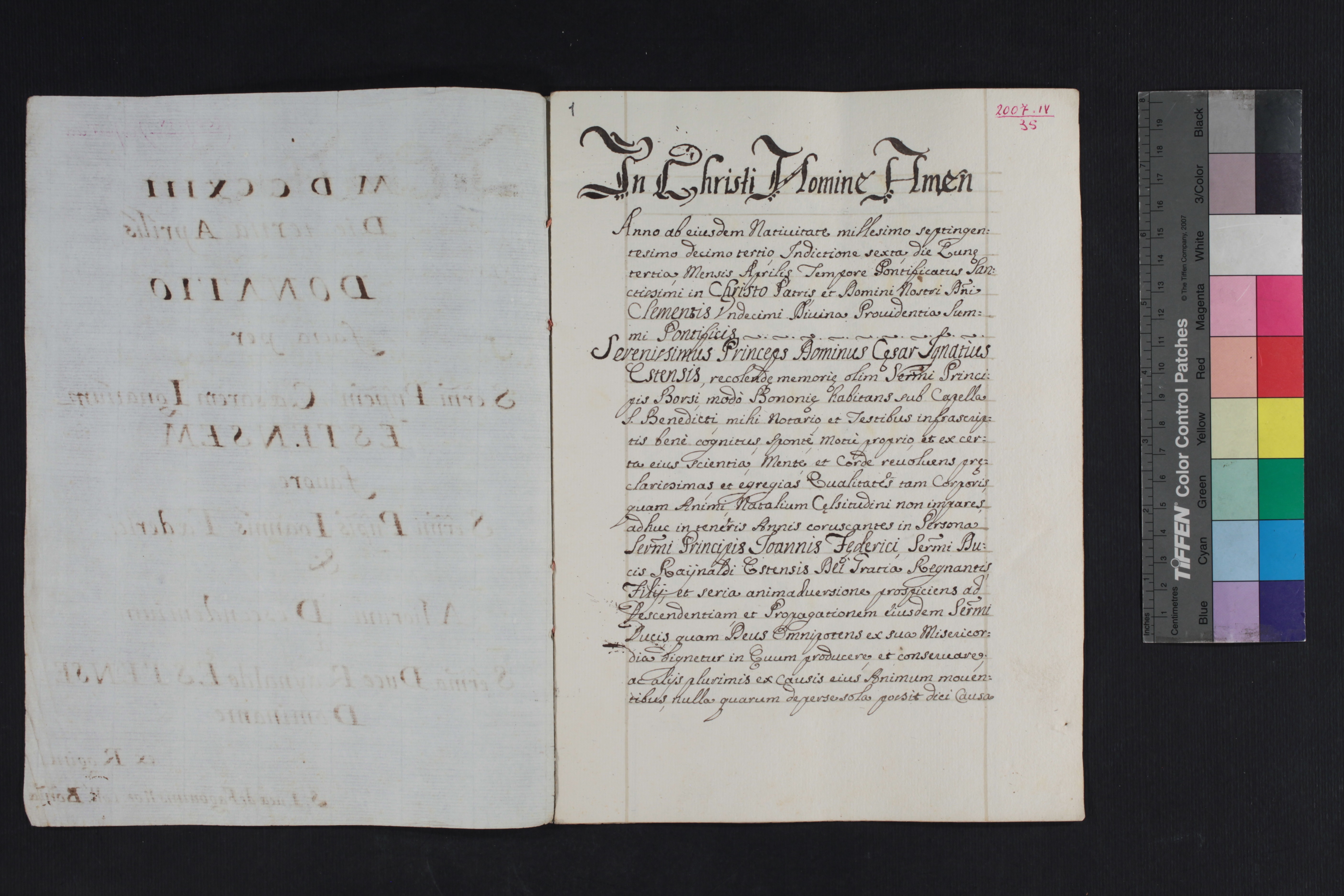 Tav. 10 - ASMo, Archivio Segreto Estense, Casa e Stato, Documenti spettanti a Principi estensi, Ramo ducale, Principi non regnanti, b. 375, fasc. 4, doc. 35-60 (testamento di Cesare Ignazio di Borso del duca Cesare).