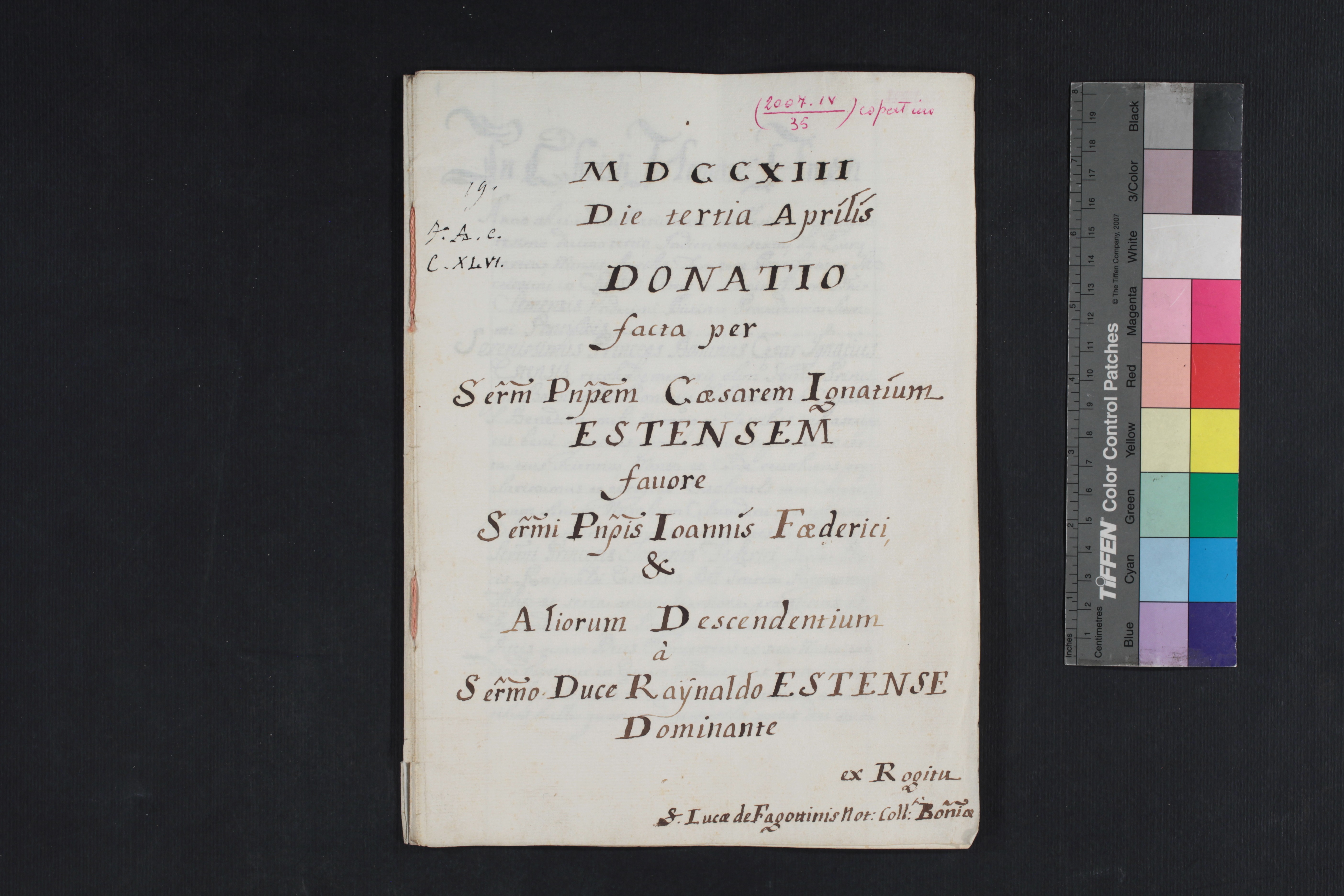 Tav. 9 - ASMo, Archivio Segreto Estense, Casa e Stato, Documenti spettanti a Principi estensi, Ramo ducale, Principi non regnanti,  b. 375, fasc. 4, doc. 35-60 (testamento di Cesare Ignazio di Borso del duca Cesare).