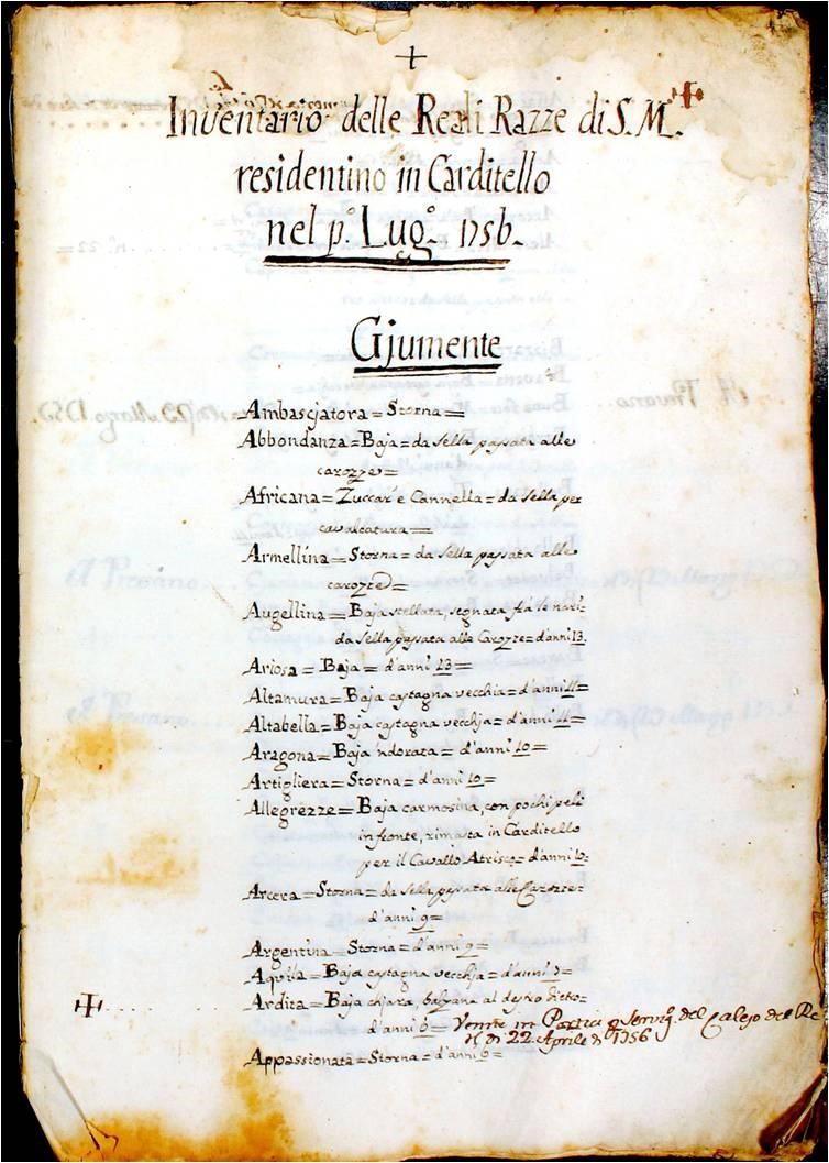 Inventario delle razze reali, 1756