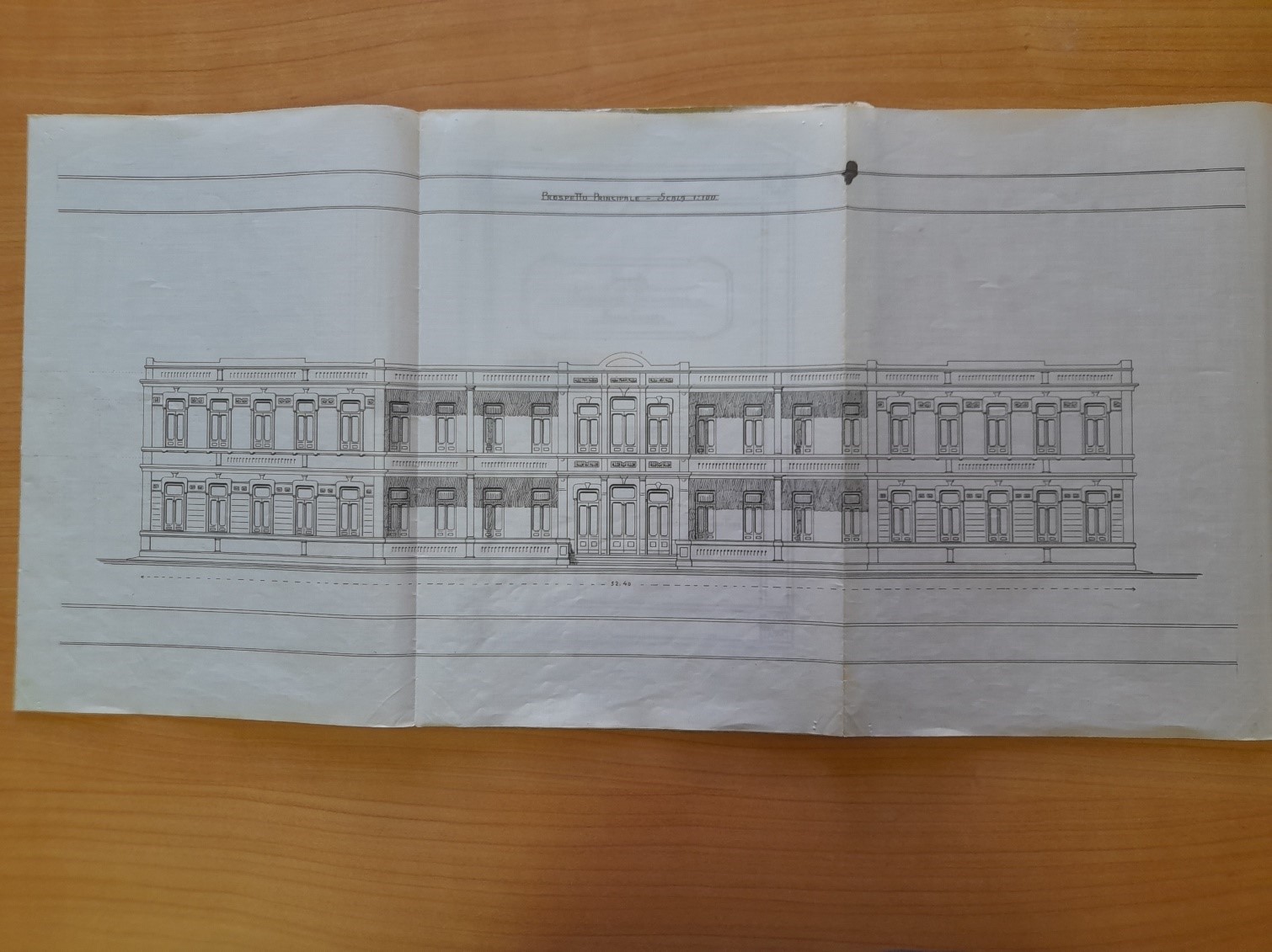 Progetto ing. Negro, 1914, Prospetto dell’Ospedale Psichiatrico Provinciale. ASRC, Amministrazione Provinciale, B. 739, fasc. 21