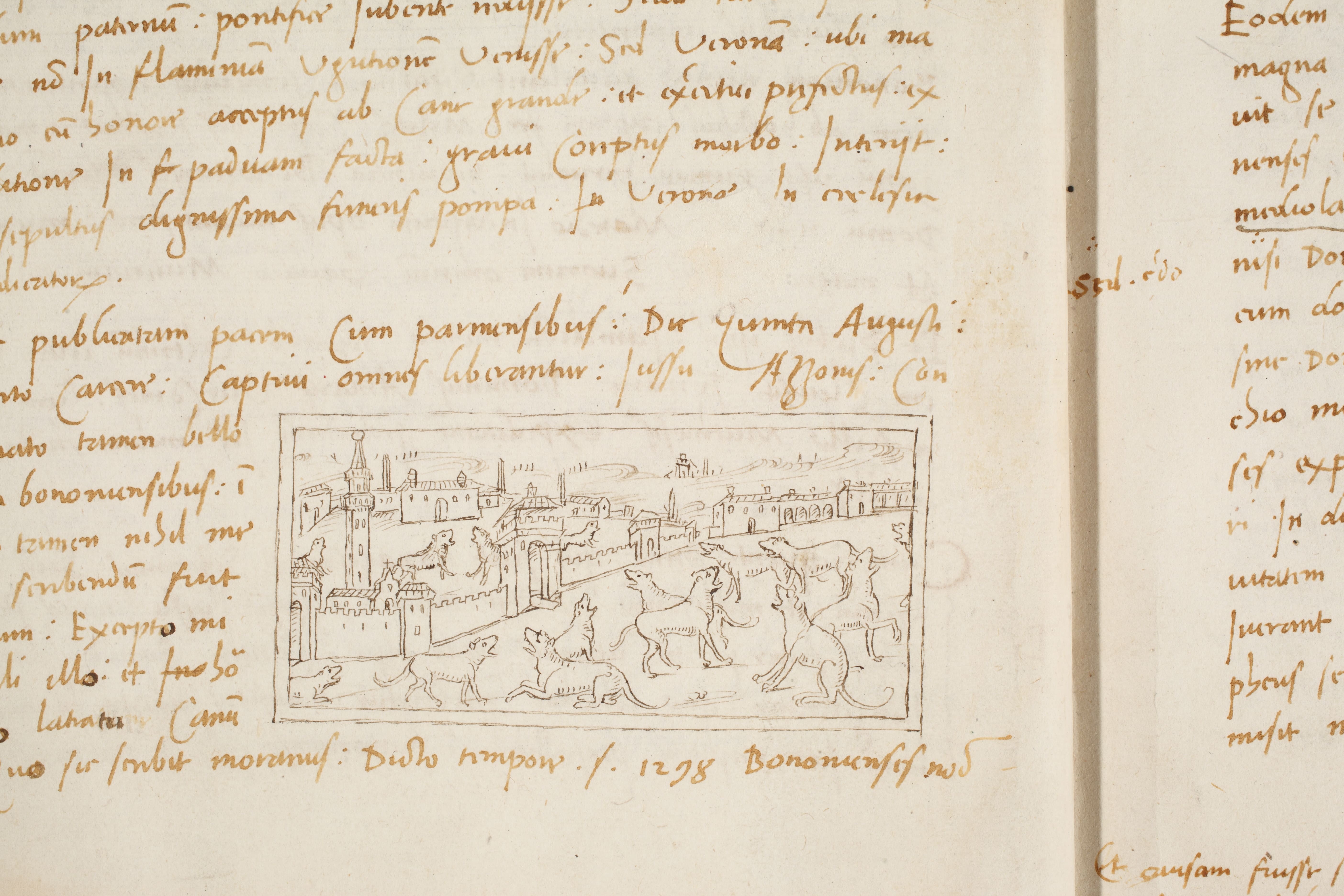 Historiae Ferrariae, Liber VIII  I cani di Modena e la guerra con Bologna (1298)  ASMo, Manoscritti della Biblioteca, 132, c. 5v