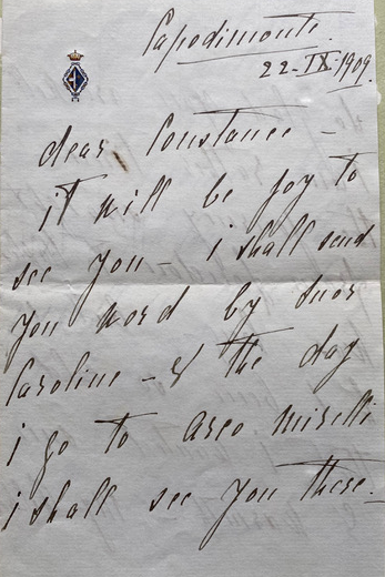 Lettera di Elena di Francia inviata a Lady Haldon da Capodimonte 1