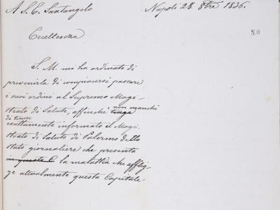 Giuseppe Caprioli raccomanda di informare il Magistrato di salute di Palermo sull'andamento del colera a Napoli, 1836