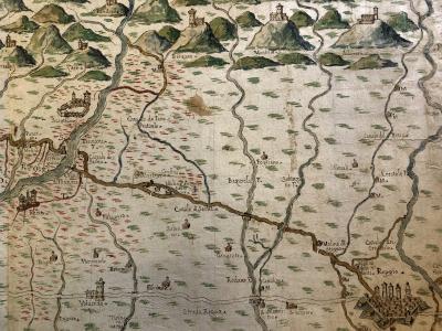 ASMo, Mappario Estense, Serie generale, 189. Particolare di una mappa relativa alla montagna del Ducato di Reggio. Si notano Reggio e Scandiano