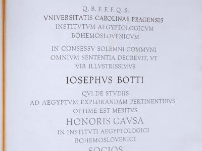 Laurea Honoris Causa conferita a Giuseppe Botti dall’Università di Praga nel 1965. (ASTo, Archivio Giuseppe Botti, cartella 20)