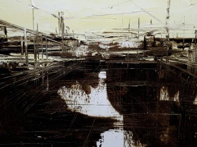 Maurizio Tangerini – Paesaggio industriale, tecnica mista su tela, 30x30 cm, 2020