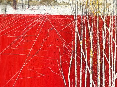 Maurizio Tangerini – Visuale orizzontale in rosso, olio su tavola, 35x17 cm, 2020