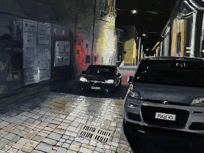 le pareti di Mesagne il sabato sera, 80 x 60, olio su tela, 2023